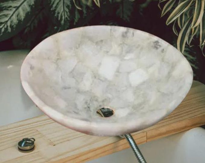 Round White Agate Sink | Gemstone Wash Basin for Spa-Style Bathrooms | (Customisable)