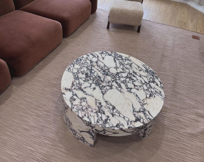 Round Calacatta Marble Dining Table | Monolithic Sculptural Leg | (Customisable)
