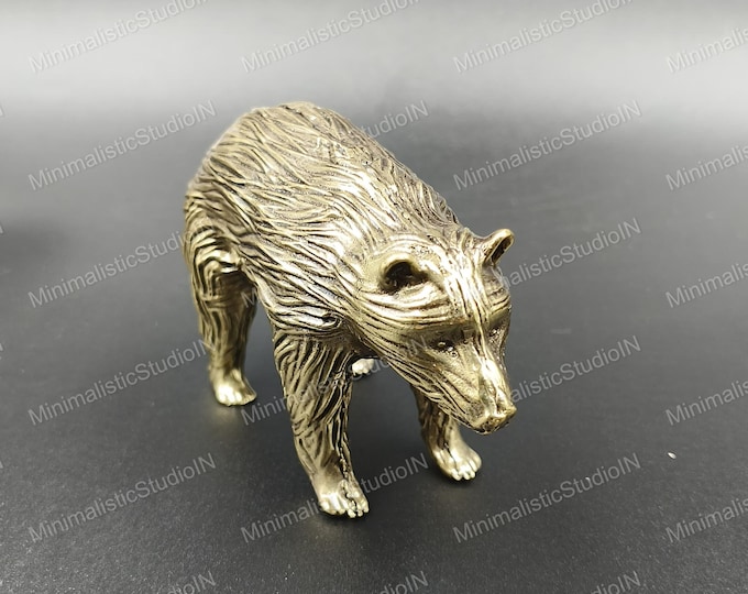 Handmade Golden Brass Bear Figurine | Rustic Wildlife Decor