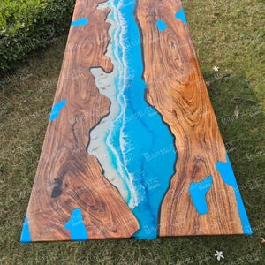 Beautiful Acacia Wood Epoxy Rectangle Table Top | Dining Table Top | Coffee Table Top (Customisable)