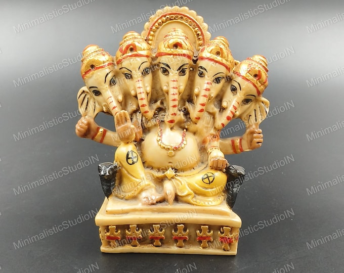 Handmade Panchmukhi Ganesha Statue | Resin Hindu Idol, 3 Inch