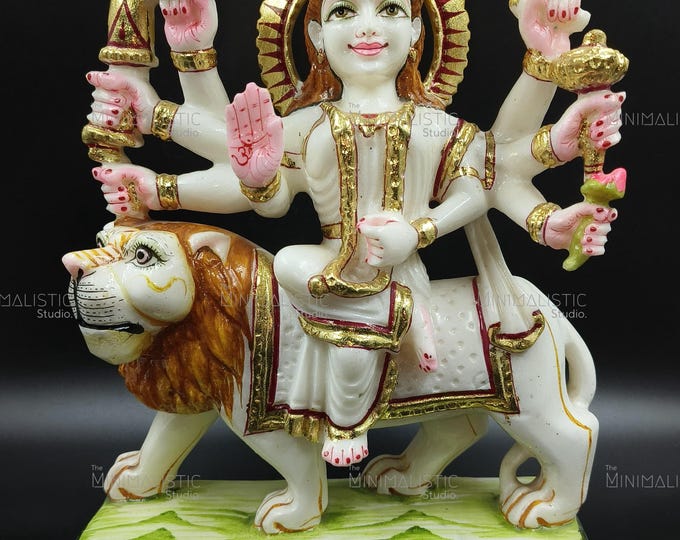 Handcrafted Marble Dust Goddess Durga Statue | Hindu Puja Decor