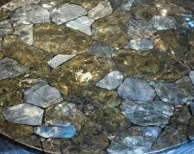 Handmade Labradorite Table Top | Iridescent Gemstone, Custom Dining Table