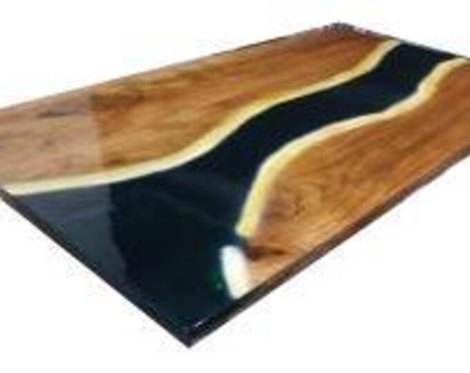 Acacia Wood Black Epoxy River Table Top | Modern Dining, Customizable