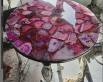 Round Pink Agate Table Top | Gemstone Coffee Top | (Customisable)