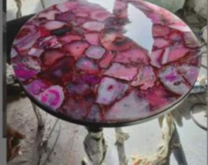 Round Pink Agate Table Top | Gemstone Coffee Table | (Customisable)