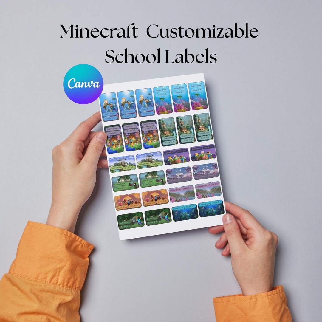 Minecraft School Label Template Printable, Editable Name Tag Sticker ...