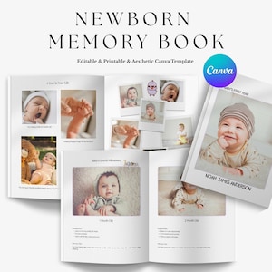 Editable Newborn Memory Book Canva Template: First Year Milestones (Digital Download)