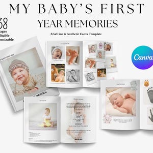 Babybuch Digitale Vorlage | Babys erstes Jahr digitales Buch | Baby Meilenstein Notizbuch | Foto-Memory-Vorlage | Babyvideos |