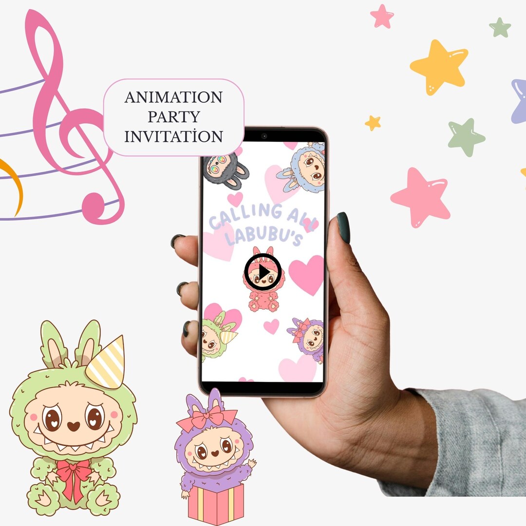 Labubu Party Animation Labubu Animated Birthday Invitation for Girls, Cute Pink Digital Party ...