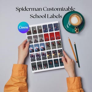 Spiderman School Labels: Superhero Name Tags, Printable School Label (Editable Canva Template)
