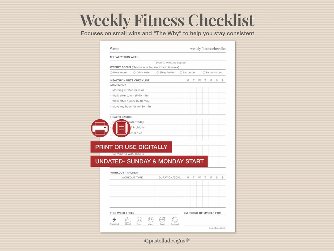 Wellness Checklist.pdf Weekly Fitness Checklist Printable | Workout Tracker | Health ...