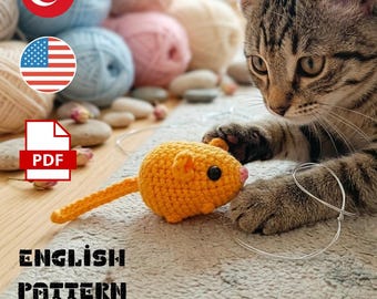 Patroon gehaakte kat speelgoedmuis – amigurumi-pdf, Engelse/Turkse tutorial (digitale download)