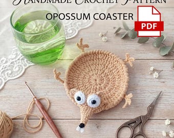 Haakpatroon Roadkill-opossumonderzetter, amigurumi-bekerhouder, mokkleed voor beginners (pdf-download)