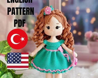 Crochet Doll Pattern, Amigurumi Girl Doll PDF, Curly Hair Doll Tutorial, Handmade Gift for Daughter, Zümrüt Doll English Pattern”