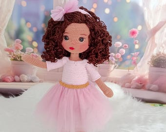 Gehaakte ballerinapop, Afrikaans-Amerikaans amigurumi-speelgoed, gepersonaliseerd cadeau 45 cm
