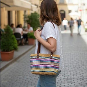 Handgemachte Gehäkelte Umhängetasche, Multicolor Strick Tote, Trendige Baumwolle Geldbörse