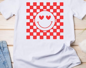 Checkered Heart Eyes Happy Face Valentine's Day Shirt