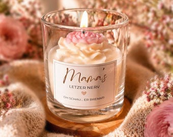 Mamá pierde la paciencia... ¡mira!... ¡está en llamas! / Regalo especial y divertido para el Día de la Madre / Vela con forma de flor en un vaso