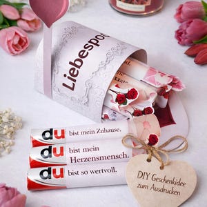 Duplo Banderolen, Last Minute Idee für Valentinstag oder als kleine Aufmerksamkeit, PDF Vorlage für PARTNER