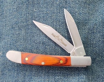 Wood Inlay Stainless Steel Bolster Mini Two Blade Classic Folding Knife Arts Crafts Hobbies Camping Hiking Travel Collectible