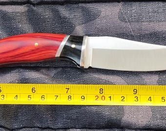 Handsome Camping Knife with Genuine Wood Handle and Simulated Leather Sheath. For Camping, Hiking, Collecting, Gift giving, and Hobby work