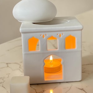 Ceramic Wax Melt Burner • Wax Warmer • Architectural Incense Burner • Minimalist White Oil Burner • Ramadan Home Decor • Tealight Holder