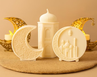 Dekorative Duftkerzen in Säulenform – Kerzen in Elementform – Pflanzenwachs (Soja) – Orientalische Dekoration – Geschenkidee für Ramadan/Eid