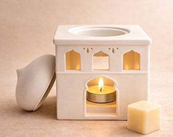 Ölbrenner aus Keramik im Moschee-Stil, Diffusor für Duftwachs und Räucherstäbchen, minimalistisches und ästhetisches Wohnaccessoire, perfektes Geschenk