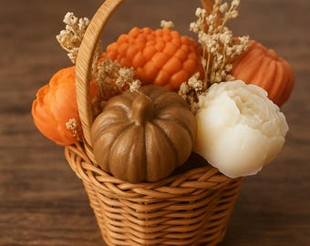 Mini-Herbstkorb mit duftenden Wachsmelts – Herbstkerzenstrauß – Handgefertigtes, personalisiertes Geschenk – Soja- oder Rapswachs
