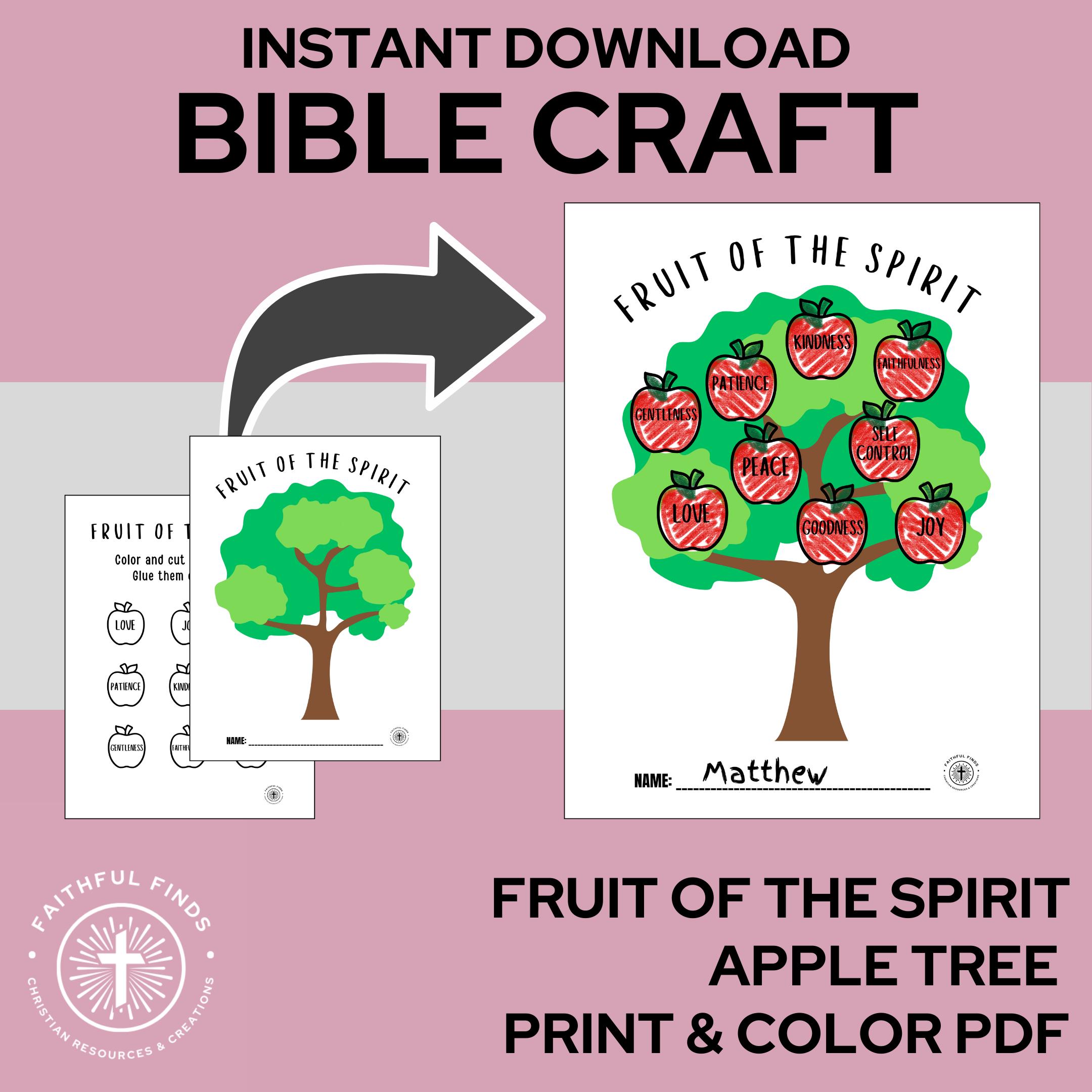 Bible Craft Fruit of the Spirit Apple Tree | Sunday School Homeschool VBS Coloring Project | Digital Download | Christian Kids Activity