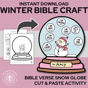 Bible Verse Snow Globe Christian Winter Craft Activity | Sunday School Homeschool VBS CCD Printable | Winter Bible Craft Keepsake