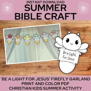 Bible Craft Firefly String Garland | Be a Light for Jesus | Christian Kids' Sunday School Homeschool VBS | Summer Craft Printable Decor