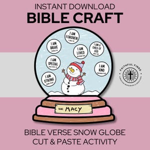 Bible Verse Snow Globe "Who I Am in Christ" Kids Scripture Craft Activity | Sunday School Homeschool VBS Winter Keepsake (Digital Download)