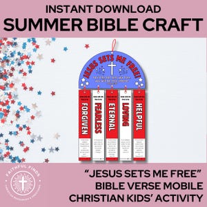 Patriotic Bible Craft | &quot;Jesus Sets Me Free&quot; Mobile | Christian Kids&#39; Paper Craft Activity | July 4th Homeschool Sunday School VBS Activity