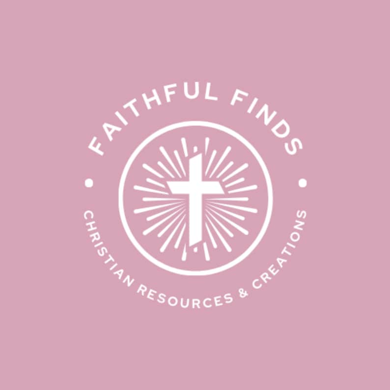 May include: A circular logo with the text "FAITHFUL FINDS" in a white, sans-serif font, encircling a white cross with radiating lines on a pink background. The words "CHRISTIAN RESOURCES & CREATIONS" are also in white.