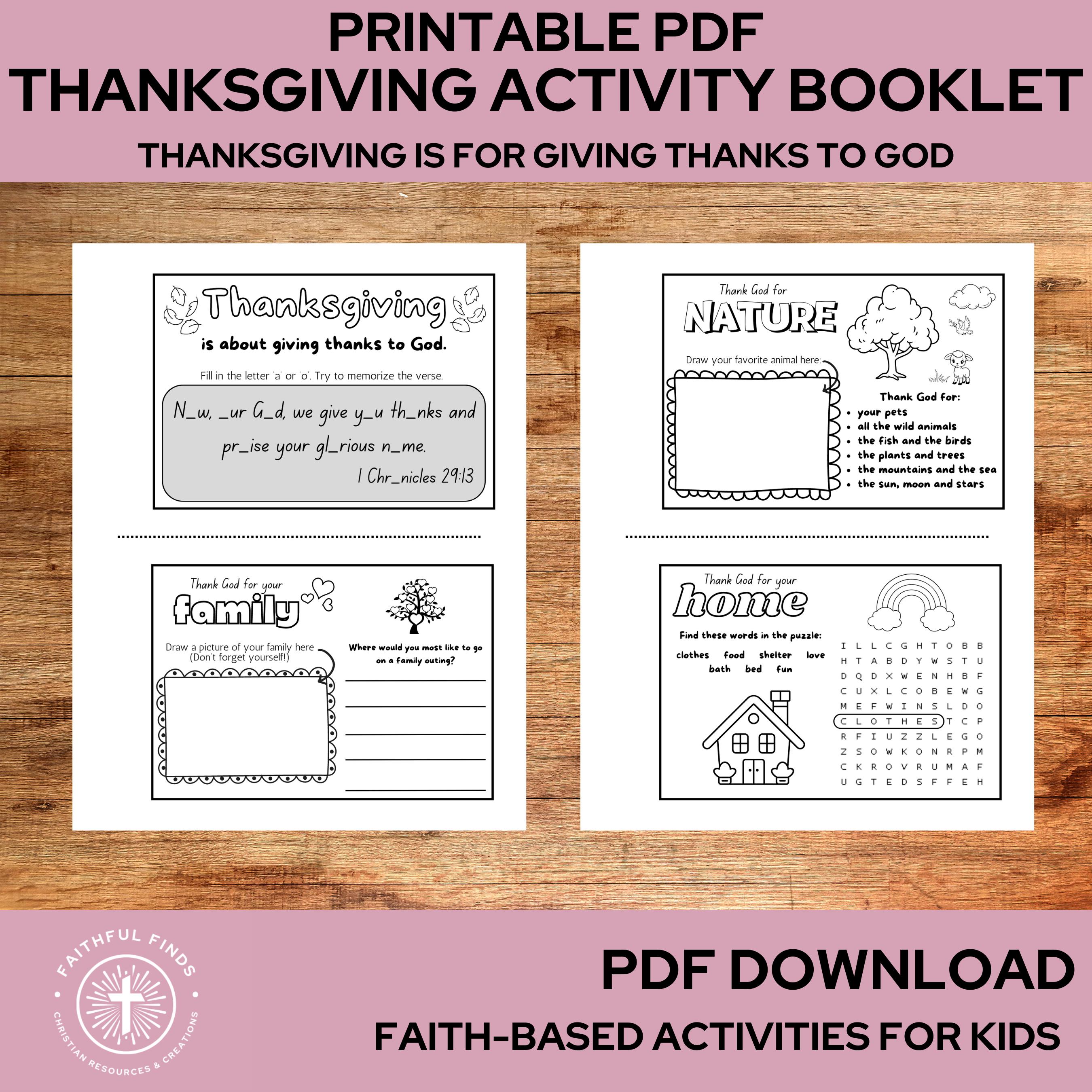 Christian Kids' Thanksgiving Activity Booklet Bible Craft PDF Coloring ...