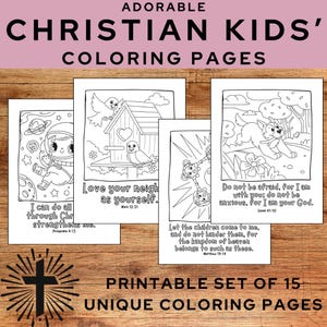 Christian Kids' Coloring Pages | Bible Verse | Sunday School Homeschool VBS Activities | Christian Printable | Set of 15
