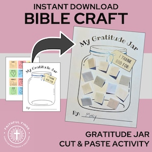 Bible Craft Gratitude Jar | Thanks to God | Sunday School Homeschool VBS CCD Activity| Digital Download | Christian Kids' Craft Activity