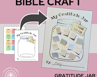 Bible Craft Gratitude Jar | Thanks to God | Sunday School Homeschool VBS CCD Activity| Digital Download | Christian Kids&#39; Craft Activity