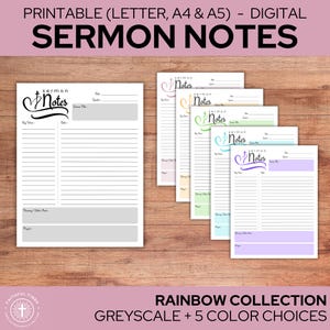 Sermon Notes Template | Printable or Digital | Christian Journal Printable | A4 A5 US Letter | Rainbow Collection | Instant Download