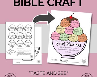 Taste and See the Sweet Blessings Summer Craft | Psalm 34 Bible Verse Activity Printable | Homeschool Sunday School VBS (Digital Download)