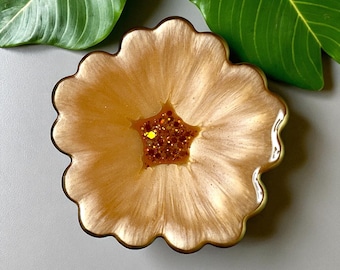Coasters Cantaloupe Flower with Center Sparkles, Handmade Epoxy Resin Coasters