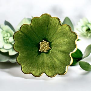 Coasters Moss Green Flower with Gold Center, Handmade Epoxy Resin Coasters