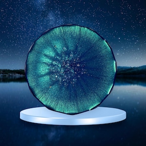Coasters Dark Teal Blue with Sparkles, Handmade Epoxy Resin Coasters
