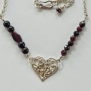 Heart Garnet Pure Sterling Silver Necklace Pendant Natural Stone Jewelry Unique Love Friendship Gift for Her Handmade 1202 jewelry designs