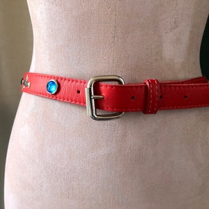 Vintage Red Faux Leather Belt Airplanes & Colored Plastic Jewels Cute Vintage Accessory Width 1 in. Length 38 in Waist Sizes 29 to 32 in image 4