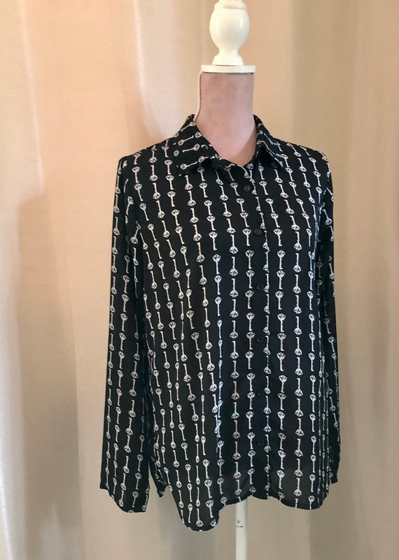 Vintage Novelty Blouse Shirt Collared Long Sleeves