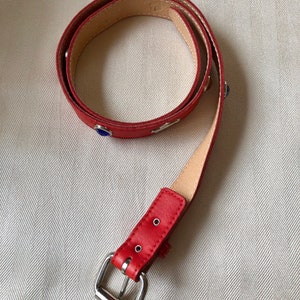 Vintage Red Faux Leather Belt Airplanes & Colored Plastic Jewels Cute Vintage Accessory Width 1 in. Length 38 in Waist Sizes 29 to 32 in image 8