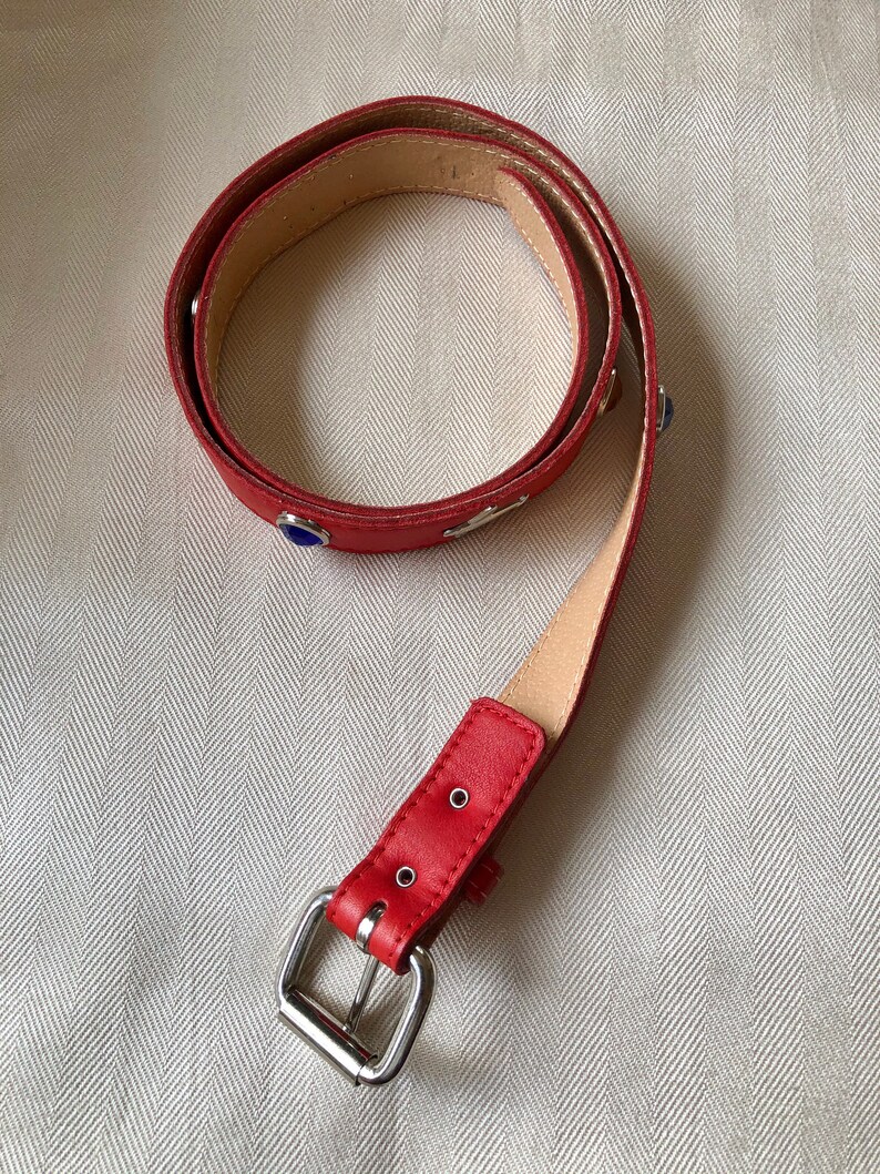 Vintage Red Faux Leather Belt Airplanes & Colored Plastic Jewels Cute Vintage Accessory Width 1 in. Length 38 in Waist Sizes 29 to 32 in image 8